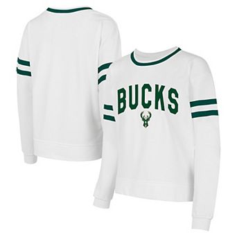 Women's Concepts Sport White Milwaukee Bucks Borough Pullover Sweatshirt