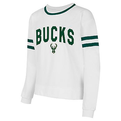 Women's Concepts Sport White Milwaukee Bucks Borough Pullover Sweatshirt