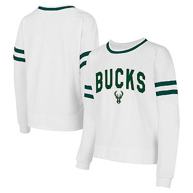 Women's Concepts Sport White Milwaukee Bucks Borough Pullover Sweatshirt