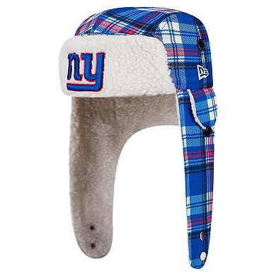 New Era Royal New York Giants Sideline Plaid Sherpa Trapper Hat