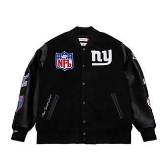 Men's Mitchell & Ness Black New York Giants Blackout Collection Vintage Logo Full-Snap Varsity Jacket