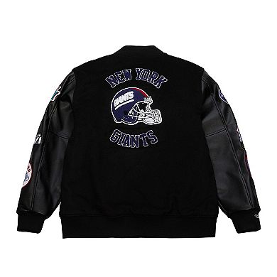 Men's Mitchell & Ness Black New York Giants Blackout Collection Vintage Logo Full-Snap Varsity Jacket