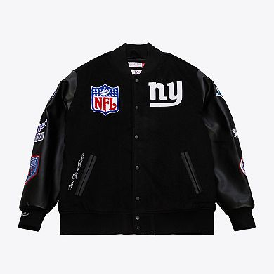Men's Mitchell & Ness Black New York Giants Blackout Collection Vintage Logo Full-Snap Varsity Jacket