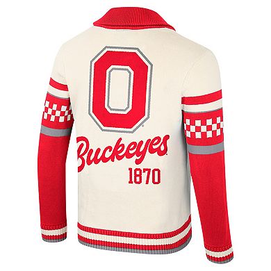 Women's Colosseum Cream Ohio State Buckeyes Wild Collective Button-Up Jacquard Sweater