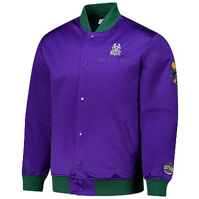 Men's Mitchell & Ness Purple Milwaukee Bucks Hardwood Classics Team OG 3.0 Lightweight Satin Full-Snap Jacket
