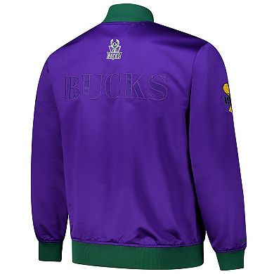 Men's Mitchell & Ness Purple Milwaukee Bucks Hardwood Classics Team OG 3.0 Lightweight Satin Full-Snap Jacket
