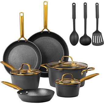 Granitestone Armor Max Gold Hard Anodized Heavy Duty 4-Layer Ultra Release Nonstick 14 pc Cookware Set