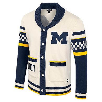 Women's Colosseum Cream Michigan Wolverines Wild Collective Button-Up Jacquard Sweater