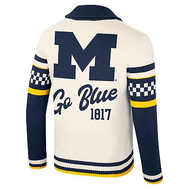 Women's Colosseum Cream Michigan Wolverines Wild Collective Button-Up Jacquard Sweater
