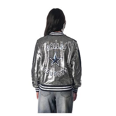 Women's The Wild Collective Silver Dallas Cowboys Sequin Full-Zip Bomber Jacket
