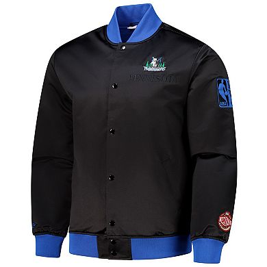 Men's Mitchell & Ness Black Minnesota Timberwolves Hardwood Classics Team OG 3.0 Lightweight Satin Full-Snap Jacket