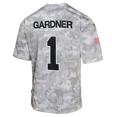 Youth Nike Sauce Gardner Arctic Camo New York Jets 2024 Salute to Service Game Jersey