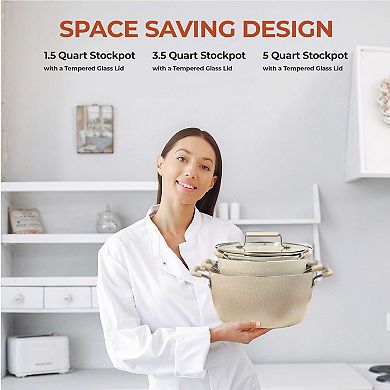 Granitestone Desert Collection 6-Piece Nonstick Nesting Stock Pots Set
