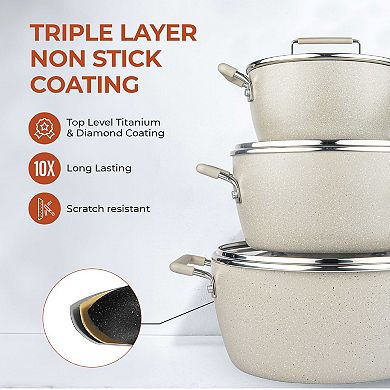 Granitestone Desert Collection 6-Piece Nonstick Nesting Stock Pots Set
