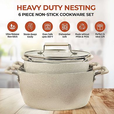 Granitestone Desert Collection 6-Piece Nonstick Nesting Stock Pots Set