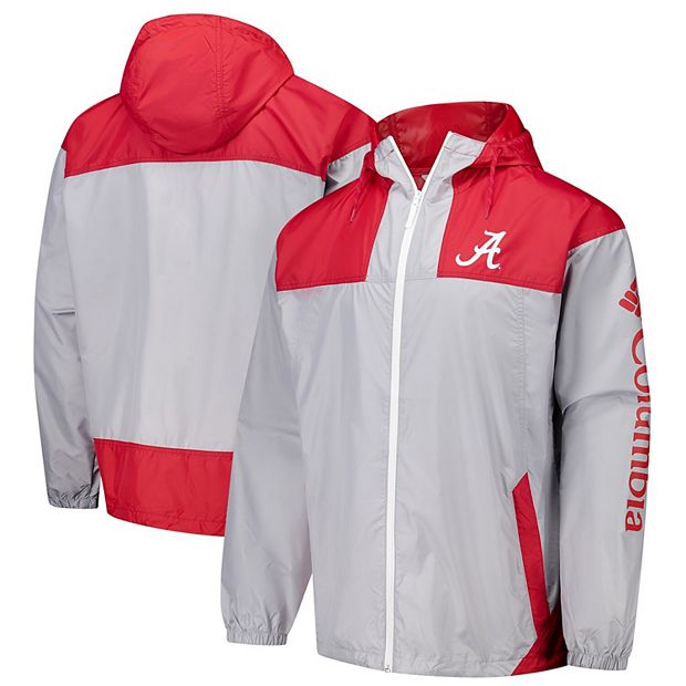 Men s Columbia Gray Alabama Crimson Tide Flash Challenger II Omni Shade Full Zip Windbreaker Jacket