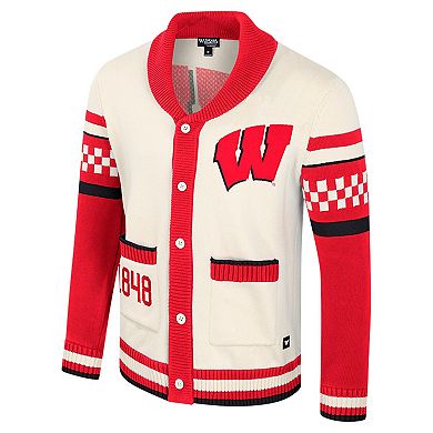 Women's Colosseum Cream Wisconsin Badgers Wild Collective Button-Up Jacquard Sweater