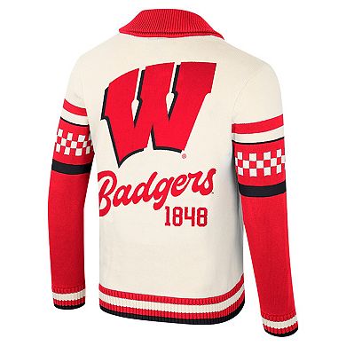 Women's Colosseum Cream Wisconsin Badgers Wild Collective Button-Up Jacquard Sweater