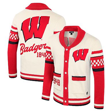 Women's Colosseum Cream Wisconsin Badgers Wild Collective Button-Up Jacquard Sweater
