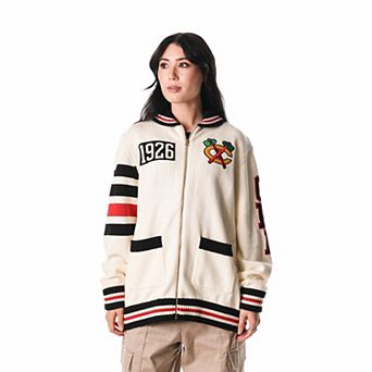 Unisex The Wild Collective Cream Chicago Blackhawks Jacquard Full-Zip Sweater