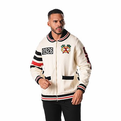 Unisex The Wild Collective Cream Chicago Blackhawks Jacquard Full-Zip Sweater