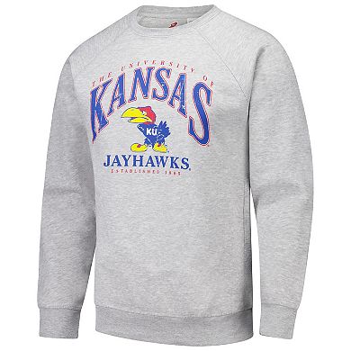 Men's League Collegiate Wear Heather Gray Kansas Jayhawks Tall Arch Essential 2.0 Pullover Sweatshirt
