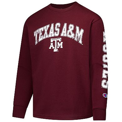 Youth Champion Maroon Texas A&M Aggies Distressed Arch Over Logo Long Sleeve T-Shirt