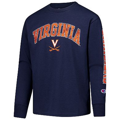 Youth Champion Navy Virginia Cavaliers Distressed Arch Over Logo Long Sleeve T-Shirt