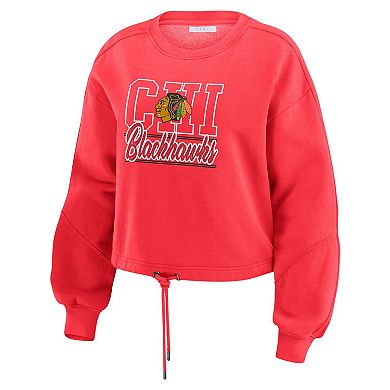 Women's WEAR by Erin Andrews Red Chicago Blackhawks Washed Fleece Sweatshirt & Shorts Lounge Set