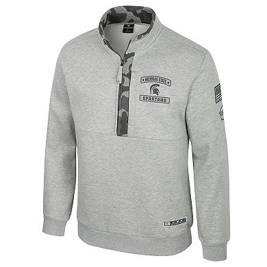 Men's Colosseum Heather Gray Michigan State Spartans OORAH OHT Military Appreciation Fleece Quarter-Zip Jacket