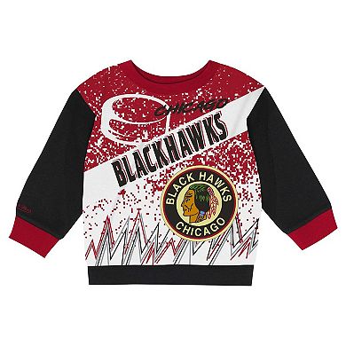 Toddler Mitchell & Ness Chicago Blackhawks Two-Piece Oversized Block Buster Fleece Sweatshirt & Pants SetSet