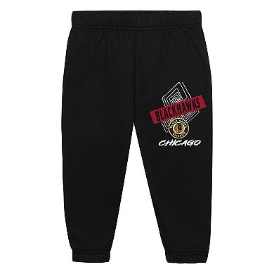 Toddler Mitchell & Ness Chicago Blackhawks Two-Piece Oversized Block Buster Fleece Sweatshirt & Pants SetSet