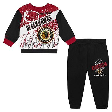 Toddler Mitchell & Ness Chicago Blackhawks Two-Piece Oversized Block Buster Fleece Sweatshirt & Pants SetSet