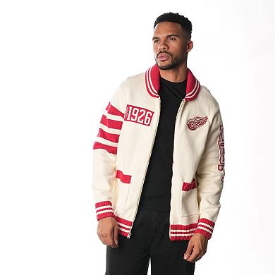 Unisex The Wild Collective Cream Detroit Red Wings Jacquard Full-Zip Sweater