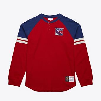 Men's Mitchell & Ness Red New York Rangers Thermal Henley Long Sleeve T-Shirt