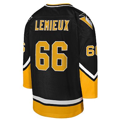 Youth Mitchell & Ness Mario Lemieux Gold Pittsburgh Penguins 1992/93 Captain Patch Blue Line Player Jersey