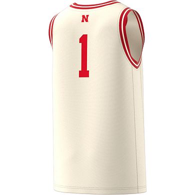 Men's adidas #1 Cream Nebraska Huskers Replica Swingman Jersey