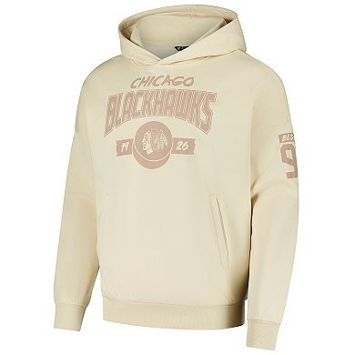 Men's Levelwear Connor Bedard Khaki Chicago Blackhawks Oversized Contact Name & Number Pullover Hoodie