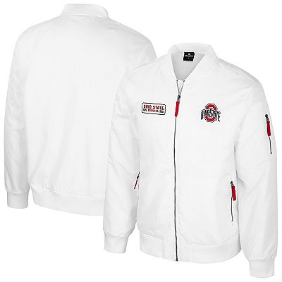 Men s Colosseum White Ohio State Buckeyes White Rabbit Full Zip Bomber Jacket