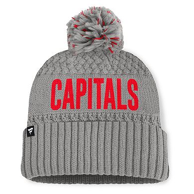 Women's Fanatics Gray Washington Capitals Heritage Tilly Cuffed Knit Hat with Pom