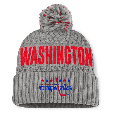 Women's Fanatics Gray Washington Capitals Heritage Tilly Cuffed Knit Hat with Pom