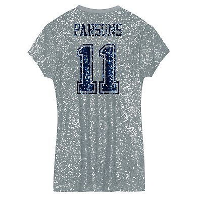 Girls Youth��Micah Parsons Silver Dallas Cowboys Sequin Player Name & Number V-Neck Dress