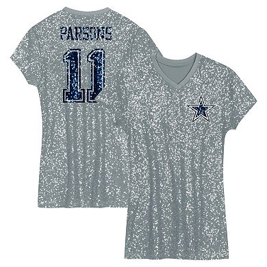Girls Youth��Micah Parsons Silver Dallas Cowboys Sequin Player Name & Number V-Neck Dress