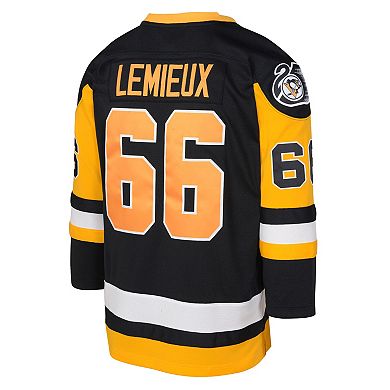 Youth Mitchell & Ness Mario Lemieux Black Pittsburgh Penguins 1991/92 Captain Patch Blue Line Player Jersey