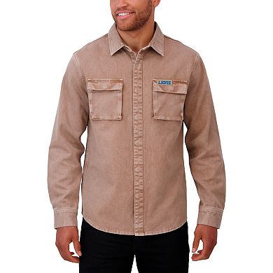Men's Darius Rucker Collection by Fanatics Brown Detroit Lions Garment Dyed Long Sleeve Full Snap Shirt