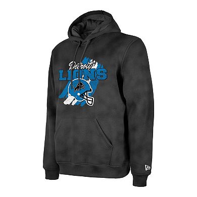 Men's New Era Black Detroit Lions Identity Helmet Enzyme Washed Pullover Hoodie