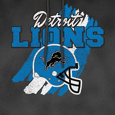 Men's New Era Black Detroit Lions Identity Helmet Enzyme Washed Pullover Hoodie
