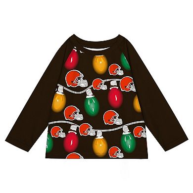 Preschool Cleveland Browns Two-Piece Garland Holiday Long Sleeve Pajama Set