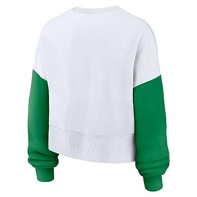 Women's Nike White Oregon Ducks Color-Block Oversized Cropped Pullover Sweatshirt