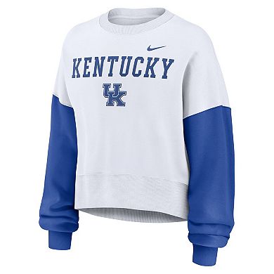 Women's Nike White Kentucky Wildcats Color-Block Oversized Cropped Pullover Sweatshirt
